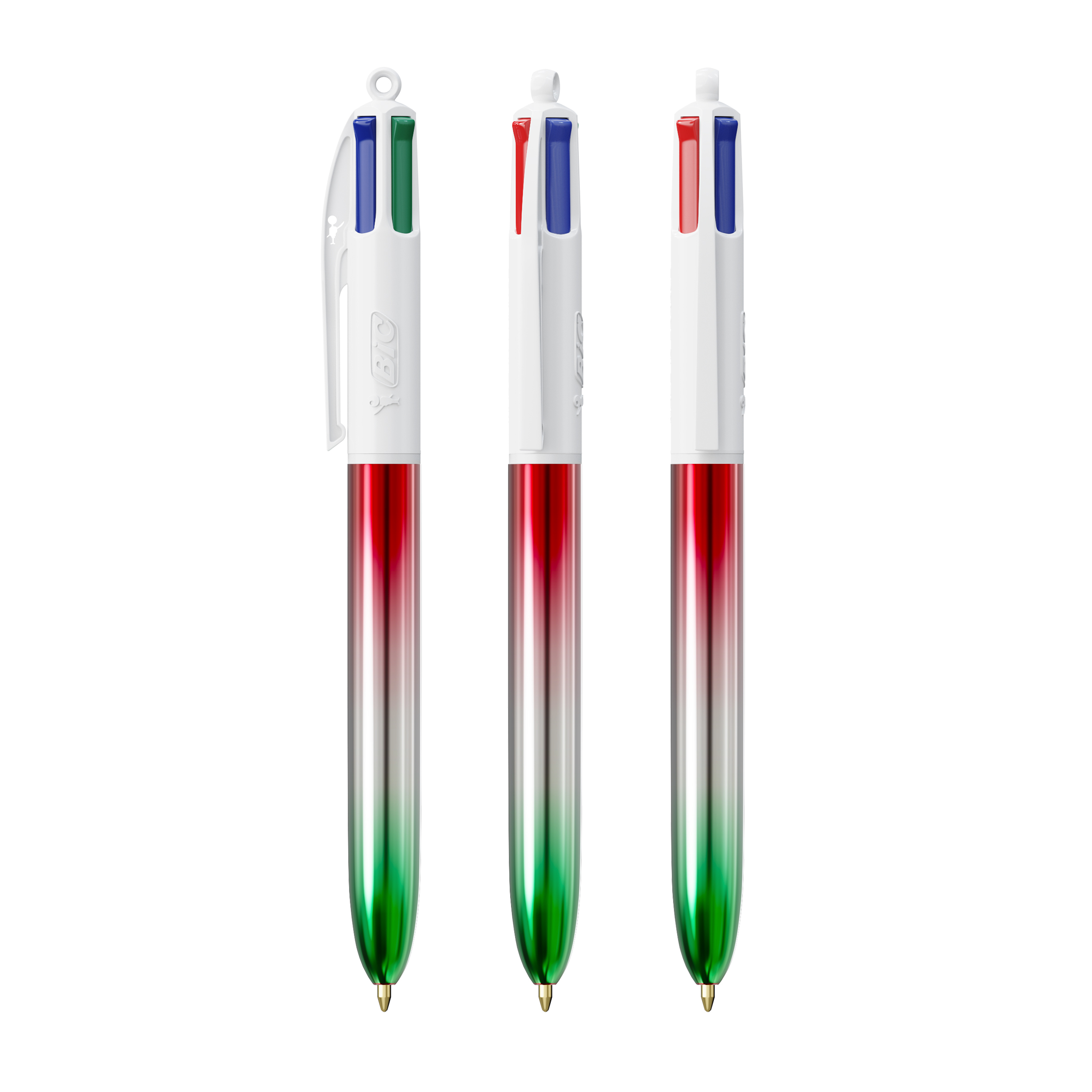 Stylo 4 couleurs publicitaire avec lanyard BIC® Flags Collection Couleur Vert - argent - rouge